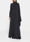 Balenciaga Asymmetric Cape-effect Satin-jersey Maxi Dress In Black
