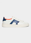 Santoni Double Buckle Low-top Leather Sneakers In White/blue