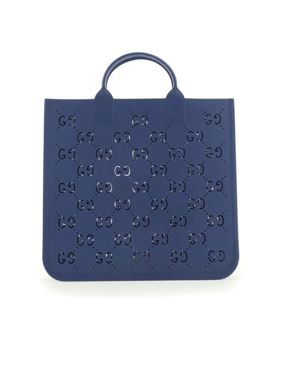 Gucci Logo-print Tote Bag In Blue