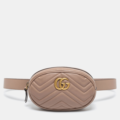 Pre-owned Gucci Dusty Pink Matelass&eacute; Leather Gg Marmont Belt Bag
