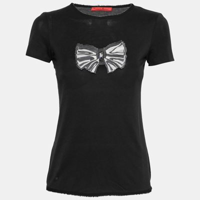 Pre-owned Ch Carolina Herrera Black Cotton Bow Applique T-shirt Xs