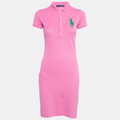 Pre-owned Polo Ralph Lauren Pink Logo Embroidered Cotton Pique Short Sleeve Dress Xs