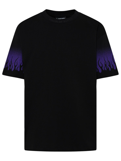 Vision Of Super Man Black T-shirt With Negative Purple Flames
