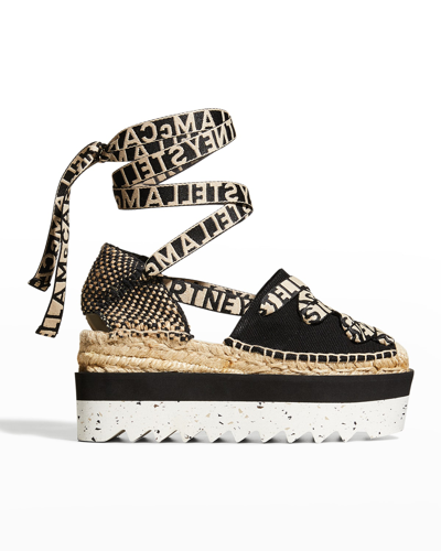 Stella Mccartney Gaia Organic Canvas Espadrille Sandals In 1073 Deep Black