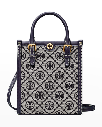 Tory Burch Mini T Monogram Jacquard North-south Tote Bag In Tory Navy