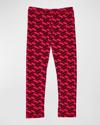 Versace Kids' La Greca Logo Stretch Cotton Leggings In Parade Redfuxia