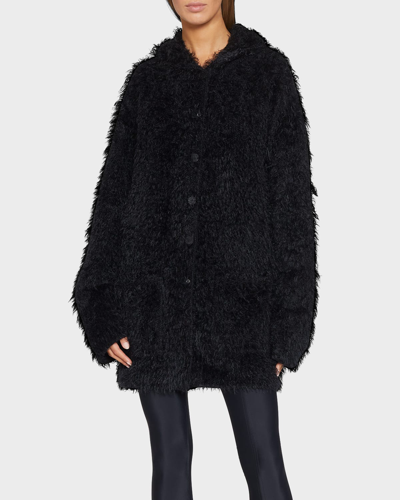 Balenciaga Hooded Brushed Wool Cardigan In Black | ModeSens 