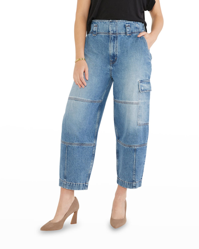 Etica Juni Tapered Wide-leg Cropped Cargo Pants In Blue