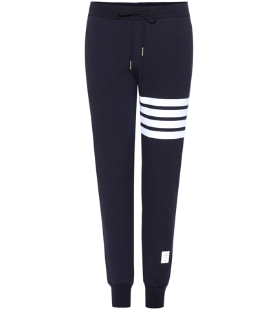 Thom Browne Intarsia Stripes Cotton Sweatpants In Blue