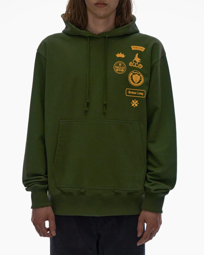 Helmut Lang Graphic-print Cotton Hoodie In Evergrn
