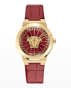 VERSACE 38MM MEDUSA INFINITE LEATHER WATCH, RED