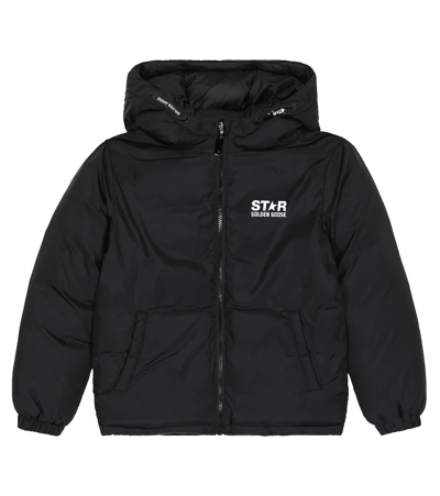 Golden Goose Kids' Black Star Collection Padded Jacket With Hood And White Maxi Star On The Back