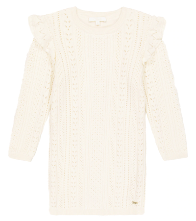 Chloé Kids' Ruffled Cotton And Wool Dress In White