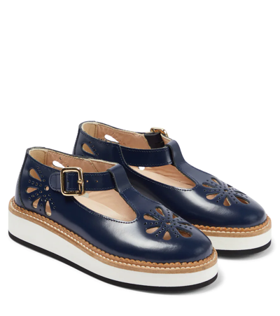 Chloé Kids' Cutout Leather Derby Shoes In Navy