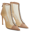 Jimmy Choo Bing 100 Crystal-embellished Suede And Mesh Heeled Boots In Ballet Pink/crystal