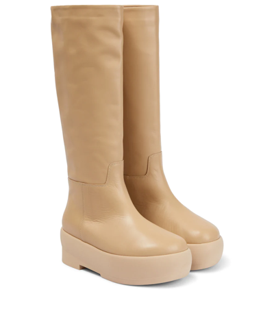 Gia Borghini Gia 16 Low Heels Boots In Beige Leather In White