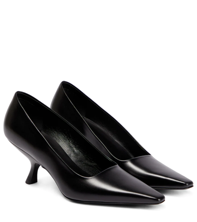 The Row Square Toe Smooth Calfskin Leather Pumps In Black