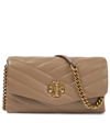 Tory Burch Kira Leather Wallet On Chain In Beige