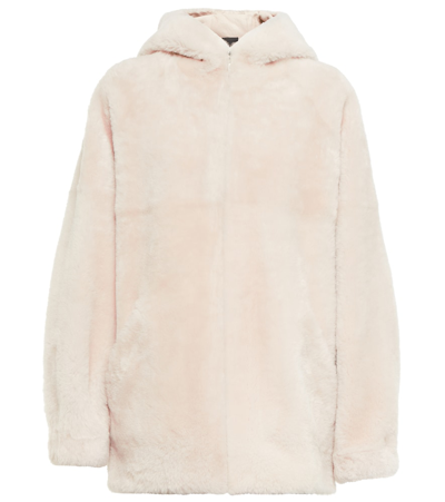 Blancha Zip-up Shearling Hooded Jacket In Neutrals