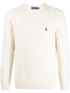 Polo Ralph Lauren Logo-embroidered Cable-knit Jumper In Neutrals