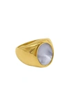 ADORNIA ADORNIA 14K YELLOW GOLD PLATED STAINLESS STEEL MOTHER OF PEARL SIGNET RING
