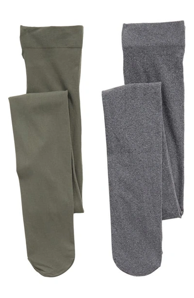 Nordstrom Rack Opaque Tights In Olive-charcoal Grey