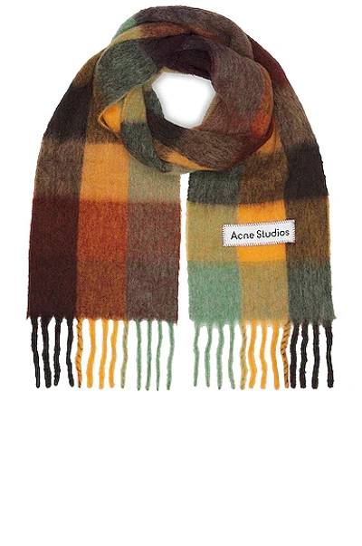 Acne Studios Valley Scarf In Chestnut Brown  Yellow  & Green