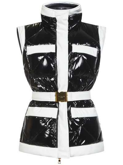 Balmain Monochrome Quilted Vinyl Gilet In Black