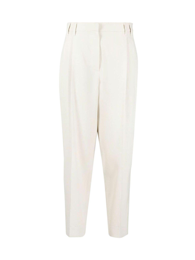 Brunello Cucinelli High Waist Tapered Pants In Ivory