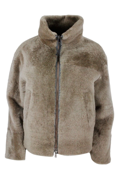 Brunello Cucinelli Reversible Jacket Jacket In Very Soft And Precious Shearling In Taupe