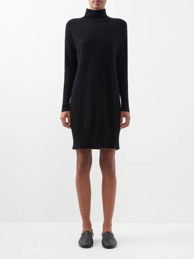 Allude Cashmere Mock-neck Sweater Dress In Black