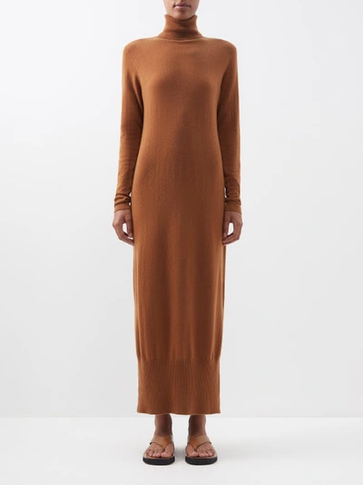 Allude Wool-blend Roll-neck Sweater Dress In Tobacco