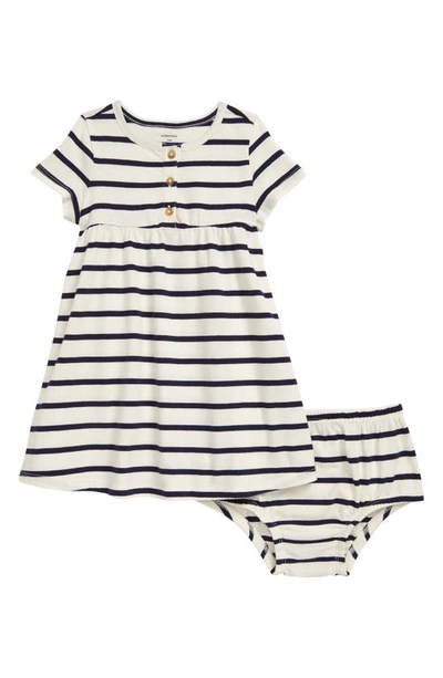 Nordstrom Babies' Stripe Knit Dress In Ivory Egret- Navy Stripe