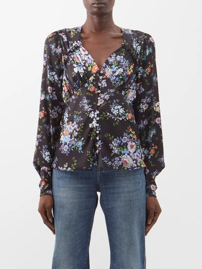 Paco Rabanne Floral Layered Cuff Blouse In Black Medium Liberty