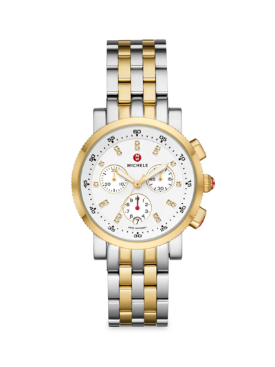 Michele Women's Sport Sail 38mm Two-tone Stainless Steel & 0.06 Tcw Diamond Chronograph Bracelet Watch In Silver