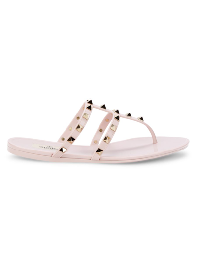 Valentino Garavani Women's Pyramid Studded Strappy Thong Sandals In Water Rose