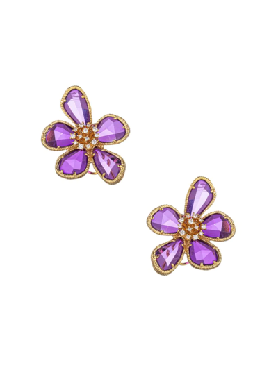 Eye Candy La Women's Luxe Purple Daisy Goldtone & Cubic Zirconia Earrings