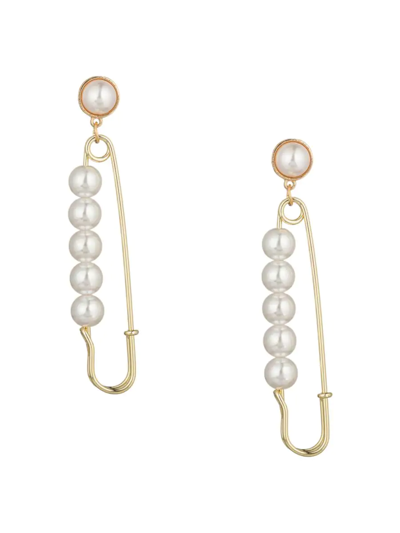 Eye Candy La Women's Luxe Hazel Goldtone & Glass Pearl Safety Pink Drop Earrings