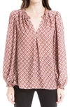 Maxstudio Max Studio Printed Crepe Long Sleeve Top In Mauve Four Leaf Clover