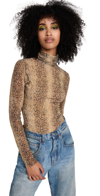 Ganni Printed Mesh Ls Fitted Turtleneck Snake Starfish In Snake Starfish