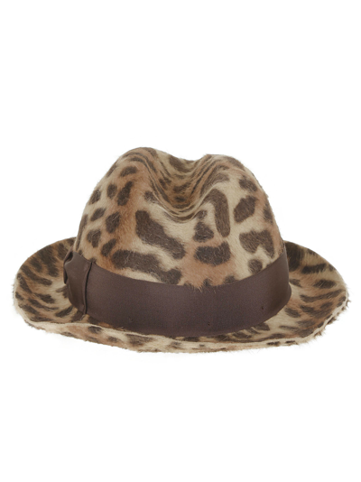 Borsalino Animalier Print Bow Detail Don Hat In Marrone