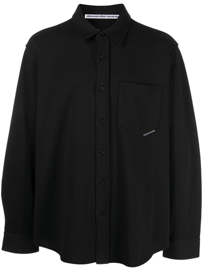 Alexander Wang Oversized Shirt With Logo Flag Tag In Black