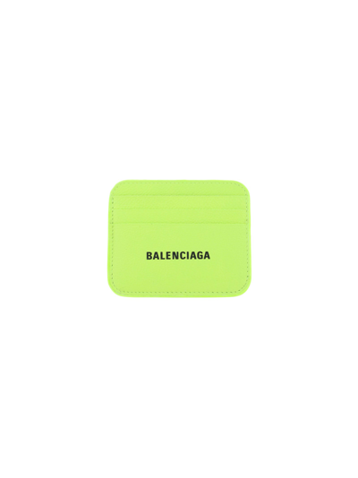 Balenciaga Card Holder In Fluo Yellow/l Black
