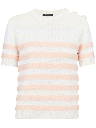 Balmain Knit T-shirt In Fant Panna