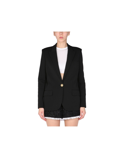 Balmain Gold Embossed Button Single-breasted Jacket In Black