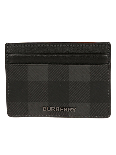 Burberry Sandon Check Card Holder In Charcoal