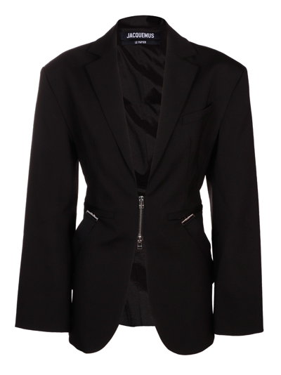 Jacquemus La Veste Filu Fitted Belted Stretch Virgin Wool Blazer In Black