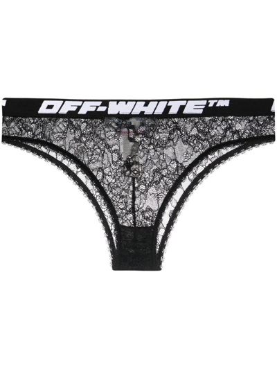 Off-white Black Lace Elastic Slip With Logo Band In Nero