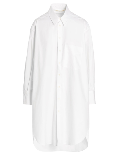 Palm Angels Logo Rhinestones Shirt Dress In Bianco
