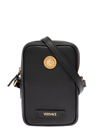 VERSACE VERSACE MANS BLACK LEATHER SMARTPHONE CASE WITH METAL LOGO